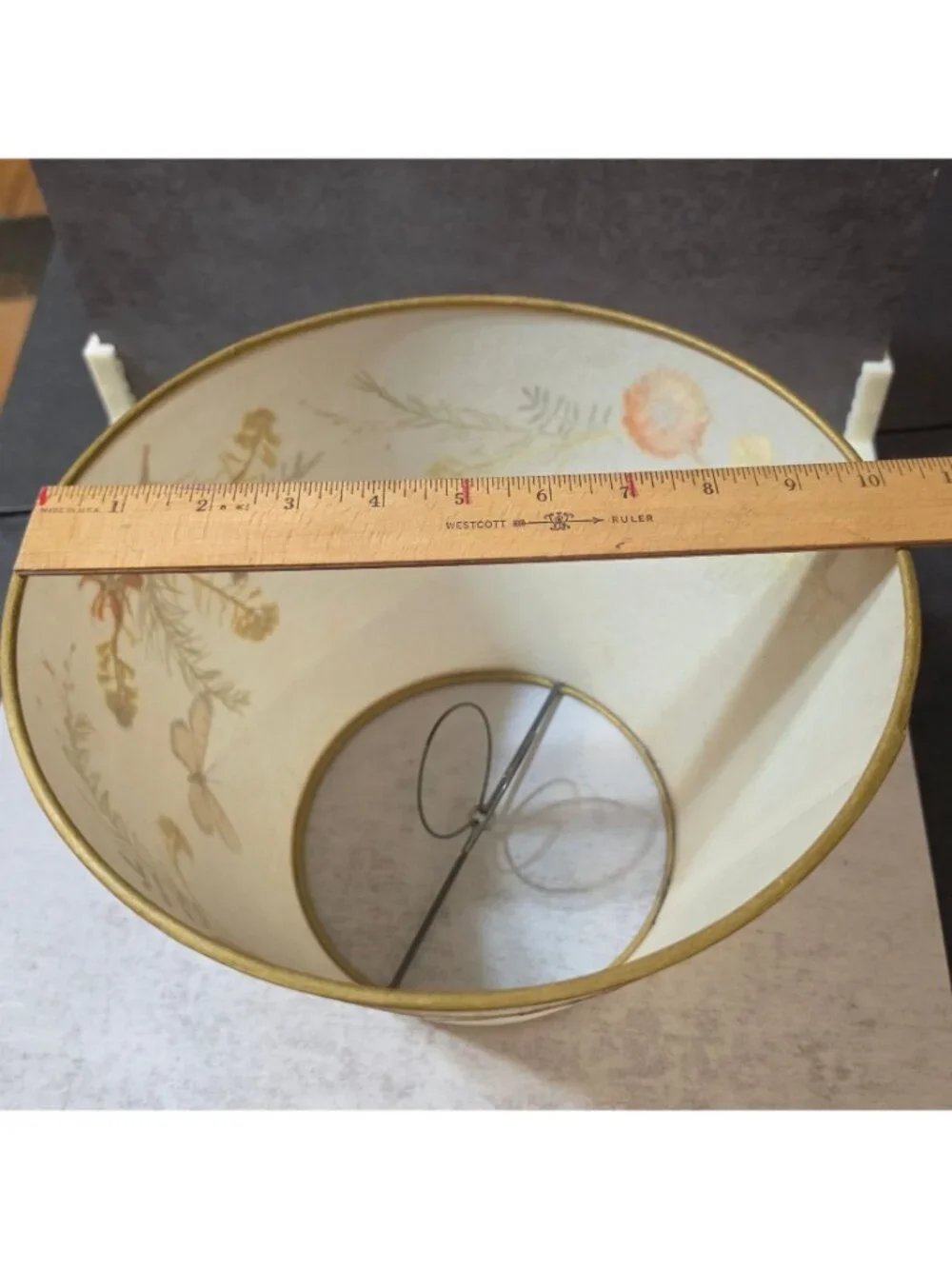 Vtg Van Briggle Style Botanical Lamp Shade Real Pressed Flowers w Butterfly 10